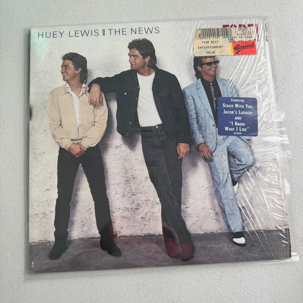 HUEY LEWIS & THE NEWS - FORE! Vinyl OG shrink wrap dual hype stickers VG++